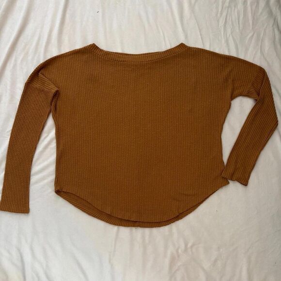 Aeropostale Camel Brown Thermal Oversized Open Neck Slouchy Waffle Soft Medium - Picture 1 of 8